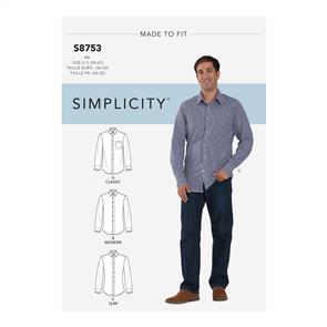 Simplicity Pattern 8753 Men's Classic, Modern and Slim Fit Shirt