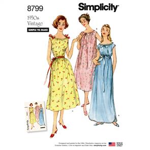Simplicity Pattern 8799 Misses' Vintage Nightgowns