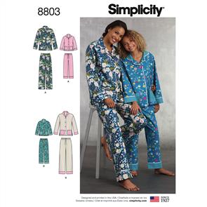 Simplicity Pattern 8803 Girls  and Misses Set of Lounge Pants and Shirt