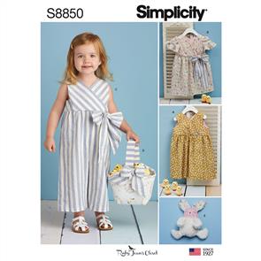Simplicity Pattern S8850 Toddlers' Dress, Jumpsuit, Basket and Toy