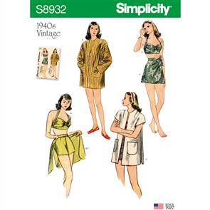 Simplicity Pattern 8932 Misses' Vintage Bikini Top, Shorts, Wrap, Skirt and Coat