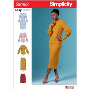 Simplicity Pattern 8982 Misses' Knit Two Piece Sweater Dress, Tops, Skirts