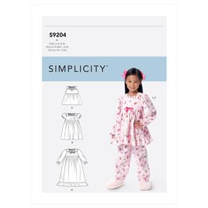 Simplicity Pattern 9204 Children's/Girls' Gathered Tops, Dresses, Gown and Pants