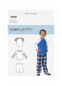 Simplicity Pattern Children's/Boys' Raglan Sleeve Tops, Shorts & Pants