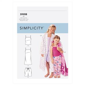 Simplicity Pattern 9208 Children's/Girls' Robe, Belt, Tops, Gown, Shorts and Pants