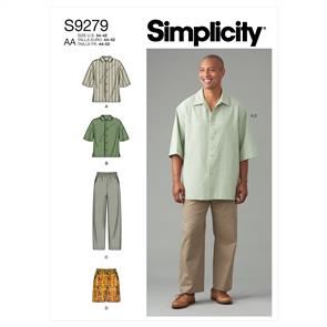 Simplicity Pattern 9279 Men Shirt, Pant & Shorts