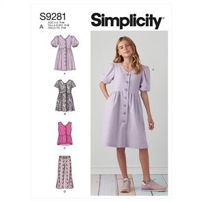 Simplicity Pattern 9281 Girls' Dress, Top, Pants