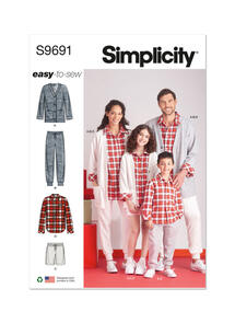 Simplicity Girls', Boys' and Adults' Lounge Shirt, Cardigan, Shorts and Joggers