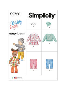 Simplicity Babies' Knit Dress, Top, Pants, Hat and Headband in Sizes S-M-L