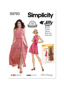 Simplicity Misses' Knit Front-Wrap Halter-Dress in Two Lengths Jiffy Knits