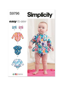 Simplicity Babies' Swimsuits with Rash Guard and Headband in One Size