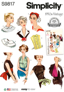 Simplicity Sewing Pattern 1950s Misses' Neckwear Headband Dickey Sash-Belt S9817