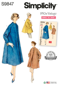 Simplicity Sewing Pattern 1950s Misses' Coat in Three Lengths S9847