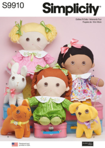 Simplicity Sewing Pattern Plush dolls with clothes and plush pets S9910