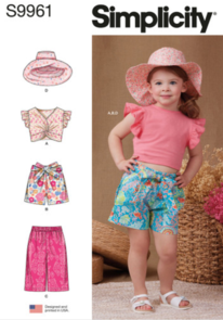 Simplicity Sewing Pattern Toddlers' Shorts, Pants, Hat and Knit Top S9961