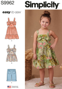 Simplicity Sewing Pattern Children's Dress, Top and Shorts S9962