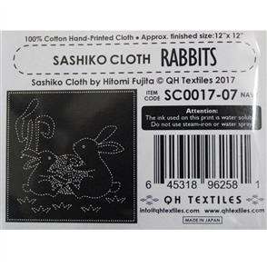 QH Textiles Sashiko Panel - Rabbits Navy - 12" x 12"