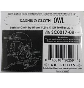 QH Textiles Sashiko Panel - Owl Navy - 12" x 12"