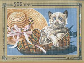 SEG De Paris  Tapestry Canvas 30X40 Kitten In Slipper