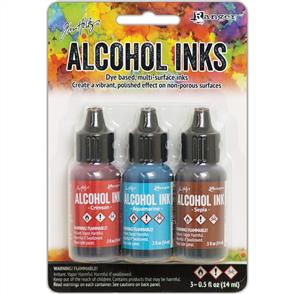 Ranger Ink Tim Holtz Alcohol Ink .5oz 3/Pkg - Rodeo-Crimson/ Aquamarine/ Sepia