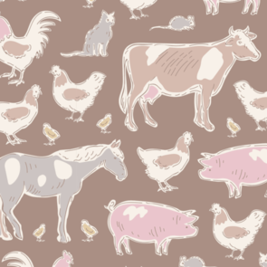Tilda Fabric - Tiny Farm - Animals Brown