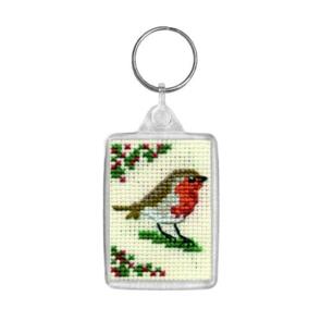 Textile Heritage Cross Stitch Kit Key Ring - Robin