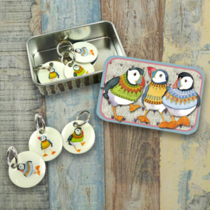 Emma Ball Woolly Puffins II Stitch Markers in a tin(T210)