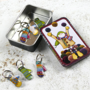 Emma Ball Mittens Stitch Markers in a Gnome Tin (T250)