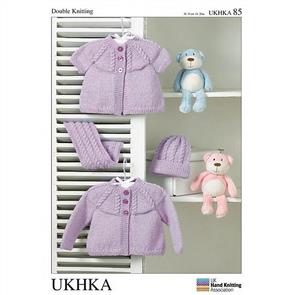 UKHKA Pattern 85 - Long or Short Sleeved Cardigans, Hat & Scarf