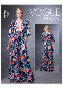 Vogue Pattern 1735 Misses' Deep-V Kimono-Style Dresses with Self-Tie V1735