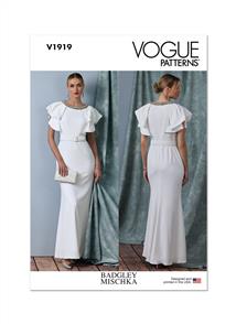 Vogue Pattern Misses' Full Length Dress with Belt by Badgley Mischka V1919