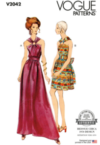 Vogue Patterns 1970s Misses' Dress In Two Lengths V2042