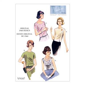 Vogue Pattern Misses' Jewel or Scoop-Neck, Princess-Seam Tops V9187