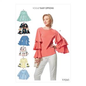 Vogue Pattern Misses' Princess Seam Tops with Flared Sleeve Variations V9243