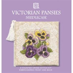 Textile Heritage  Cross Stitch Kit Needle Case - Victorian Pansies