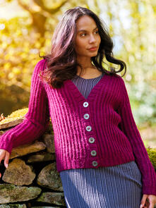 West Yorkshire Spinners Fable Aran - Rhea Ribbed Cardigan - Knitting Pattern / Kit