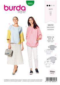 Burda Style Pattern 6203 Misses' Sweatshirt – T-Line – with Interesting Seam Lines