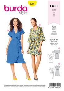 Burda Style Pattern 6207 Misses' Wrap Dress with Tie Bands – 
Hem and Neckline Flounces