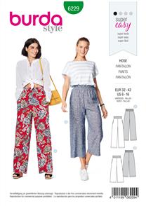 Burda Style Pattern 6229 Misses' Trousers/Pants with Elastic Waist with Pockets in Seams – Wide Leg