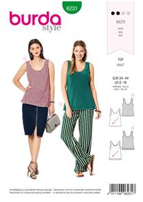 Burda Style Pattern 6231 Misses' Top with Rounded Neckline – 
Singe or Double Layer