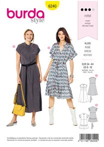 Burda Style Pattern 6240 Misses' Dress with Button Fastening –
 Stand Collar – Frills
