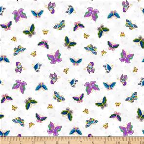 Clothworks Laurel Burch Feline Frolic - Butterflies White