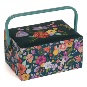 Hobby Gift Medium Sewing Basket -  Embroidered Flower Garden