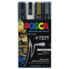 Uni Posca 1.8-2.5mm Med Bullet 4 Pack - Black White Gold Silver