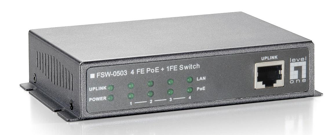 5-Port 10/100Mbps PoE Switch, 4 PoE Ports, One Uplink Port