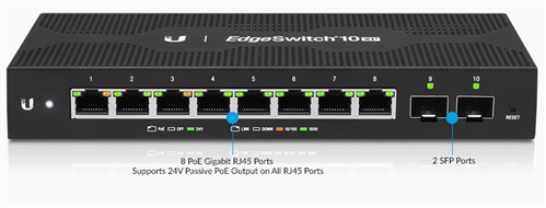 Edgeswitch 10-Port Gigabit Switch, 8 x RJ45, 2 x SFP, PoE (24V)