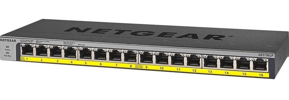 16-Port Gigabit Unmanaged PoE+ Switch, Fanless, Rackmount, Wallmount