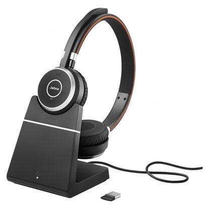 Evolve 65 Stereo Wireless Headset, Long Range, MS, with Charge Stand