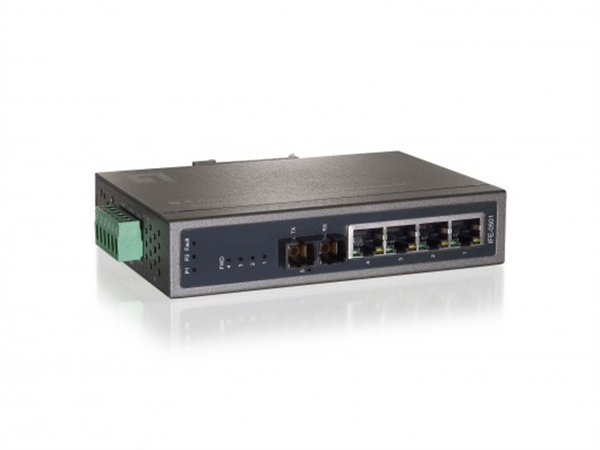 10/100 Mbps 5-port Industrial Ethernet Switch, 4 PoE Injector RJ45 ports, 1 Multimode 100FX port, SC