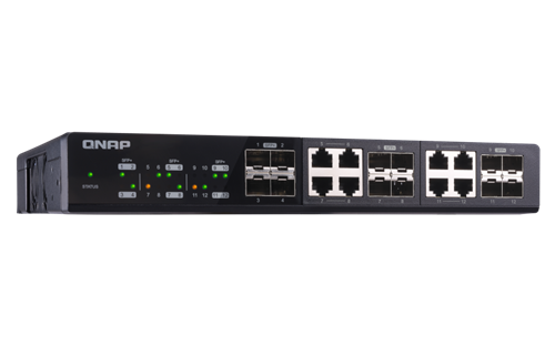 Switch manageable 10Gb QNAP 12 ports : 8 ports 10GbE 10SFP+ et 4 Ports  combo 10GbE SFP+/RJ45 (transceivers en options)